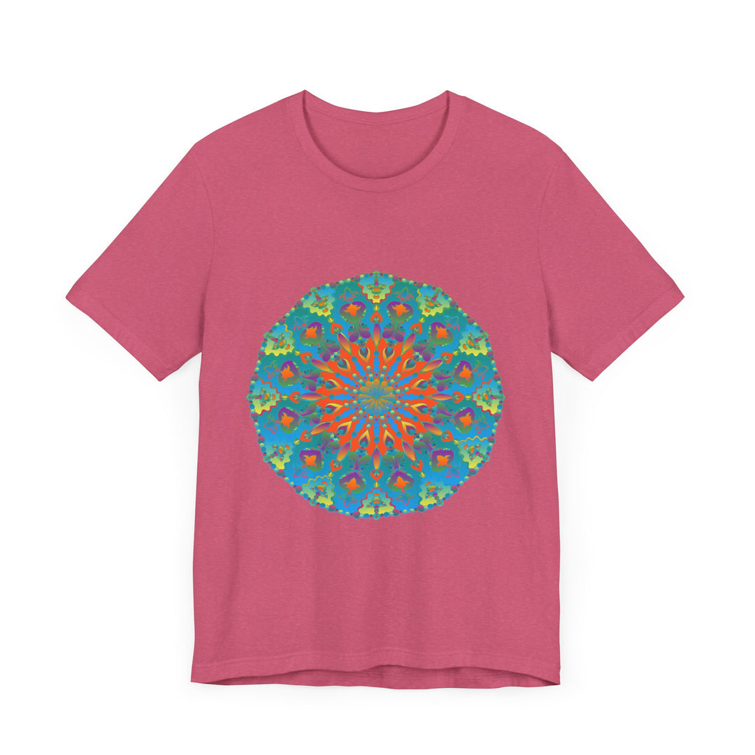 Colorful and detailed rainbow mandala tee shirt with vibrant and intricate design