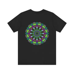 Beautiful turquoise Mandala Peace Tee with intricate spiritual design promoting harmony and peace