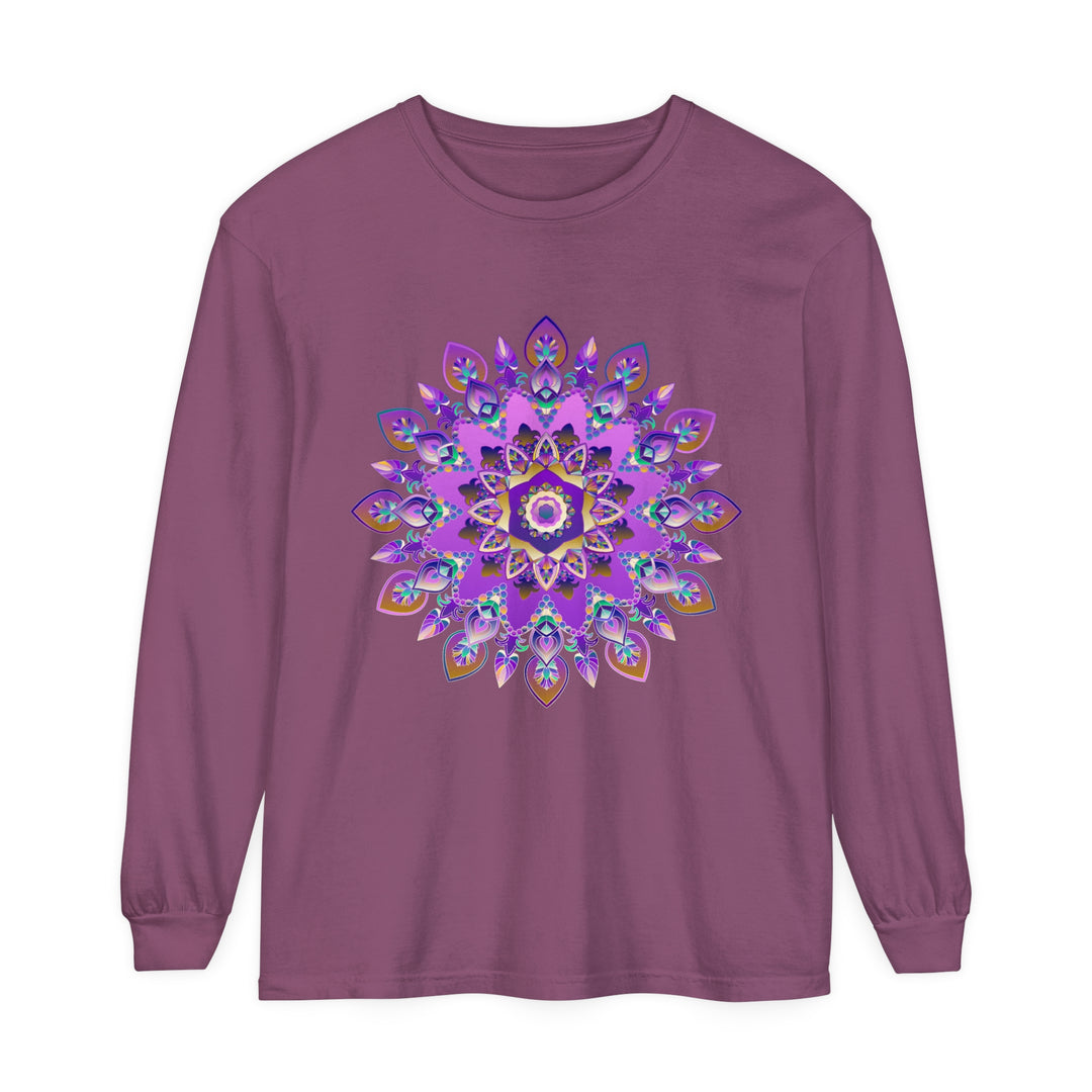 Beautiful purple and gold mandala design on long sleeve t-shirt