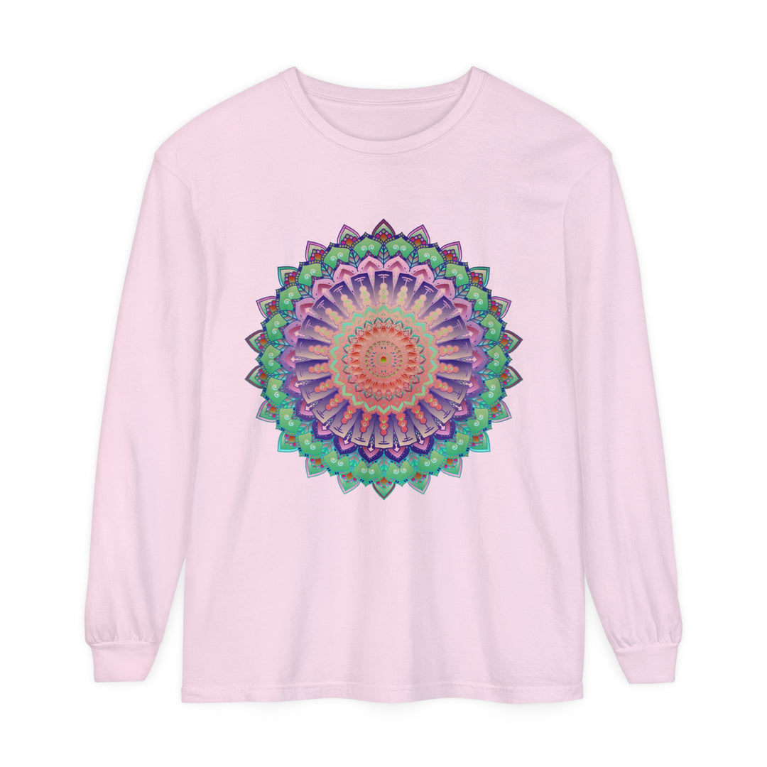 Unisex long sleeve t-shirt with colorful and intricate mandala pattern