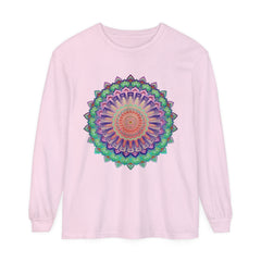 Unisex long sleeve t-shirt with colorful and intricate mandala pattern
