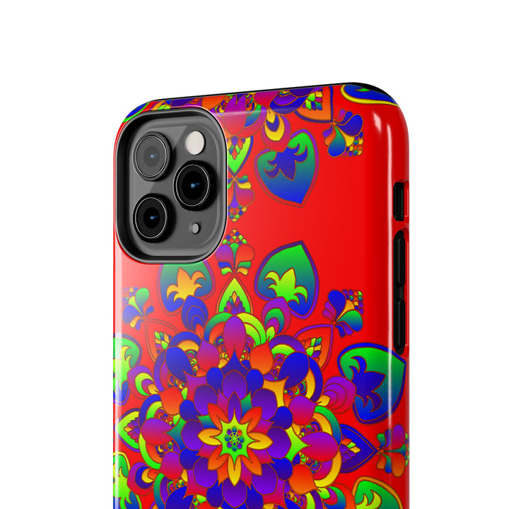 Beautiful hand-drawn red mandala art phone case for stylish protection