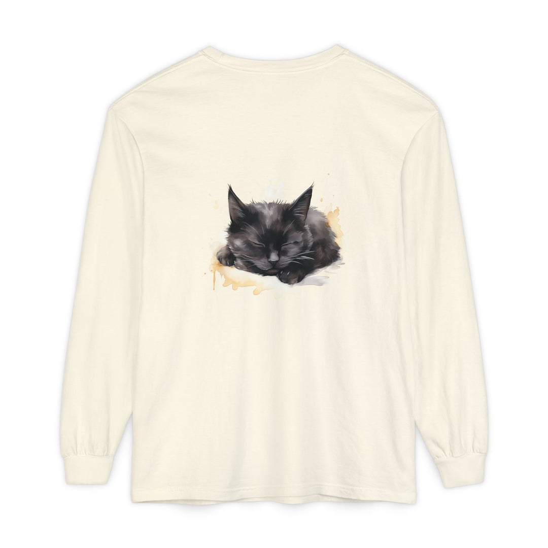Langarm-T-Shirt mit Aquarellmotiv „Schlafende Katze“