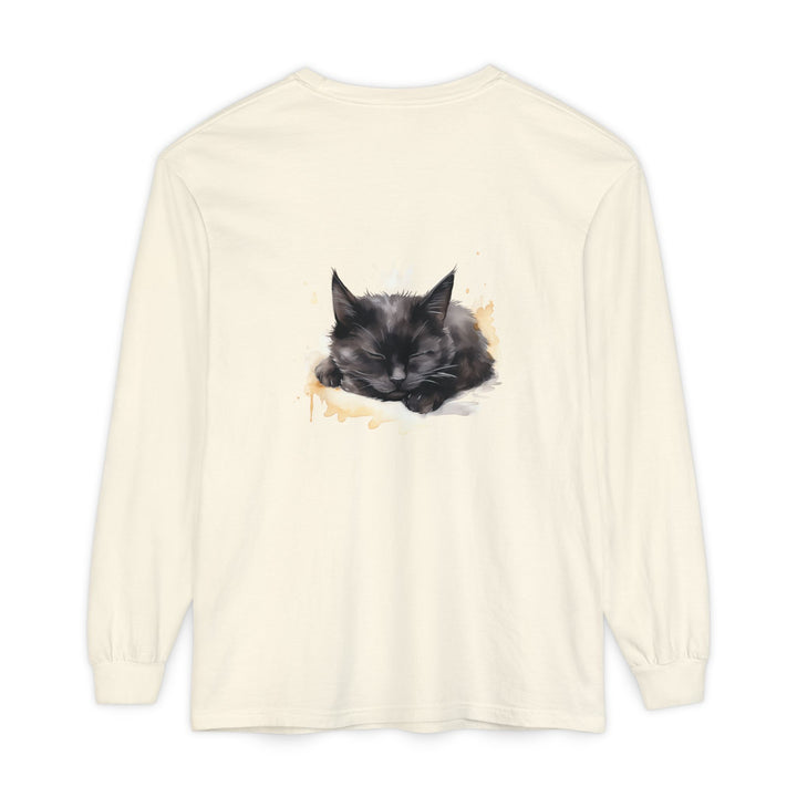 Langarm-T-Shirt mit Aquarellmotiv „Schlafende Katze“