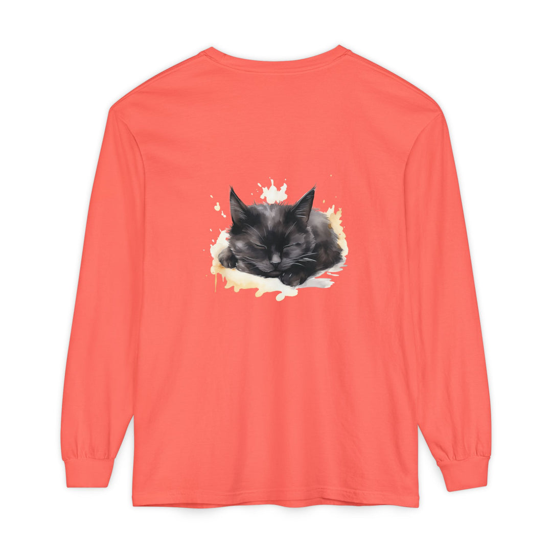 Langarm-T-Shirt mit Aquarellmotiv „Schlafende Katze“