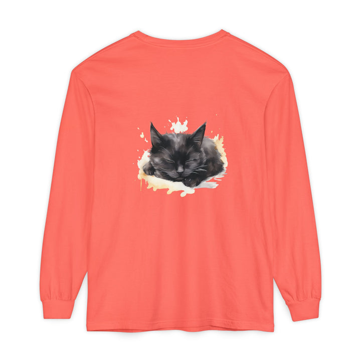 Langarm-T-Shirt mit Aquarellmotiv „Schlafende Katze“