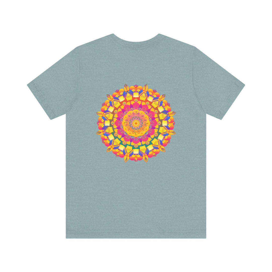 Colorful mandala t-shirt featuring a vibrant design symbolizing peace and harmony