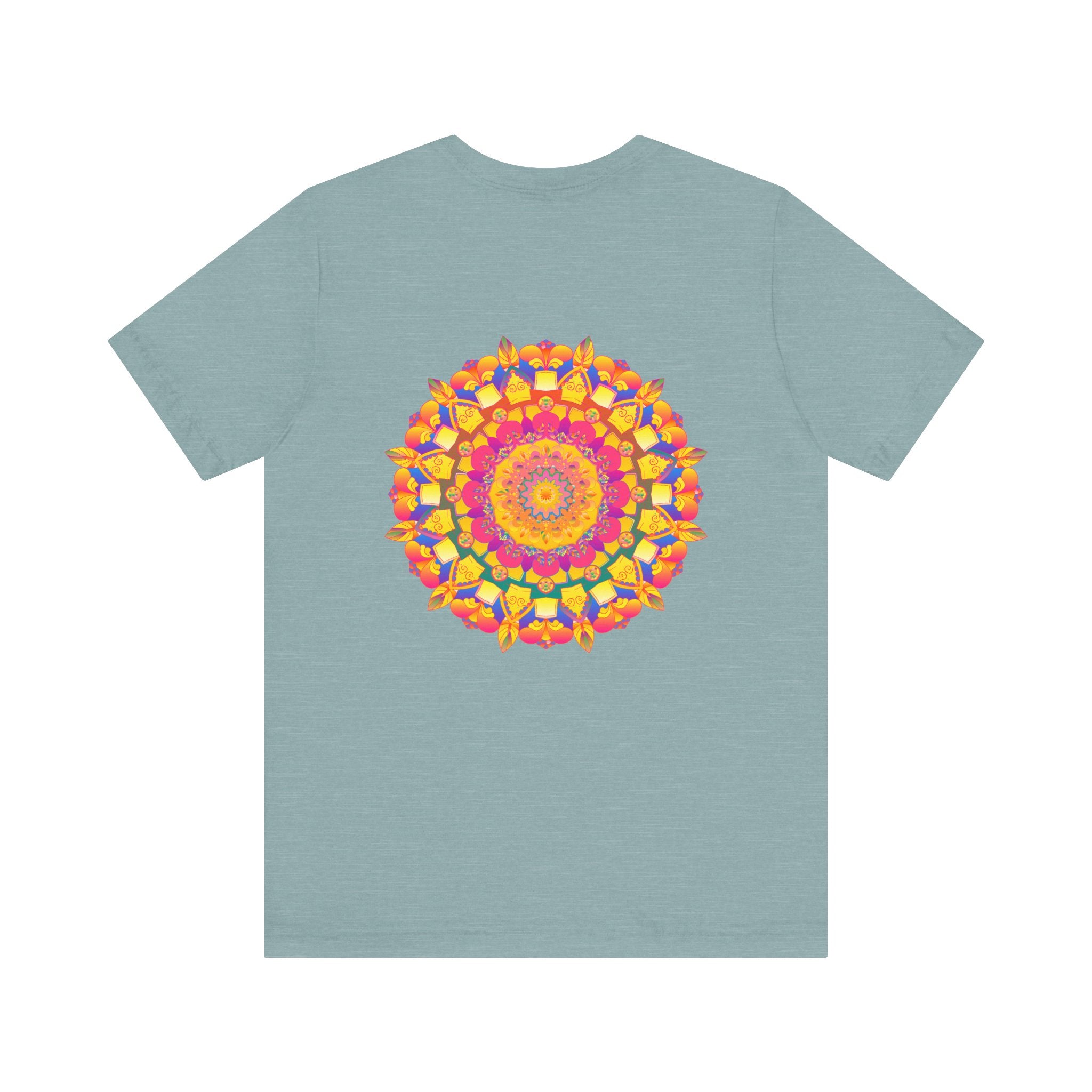 Colorful mandala t-shirt featuring a vibrant design symbolizing peace and harmony