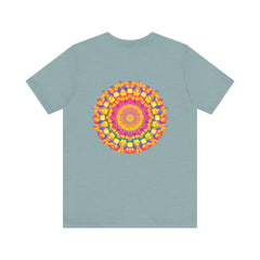 Colorful mandala t-shirt featuring a vibrant design symbolizing peace and harmony