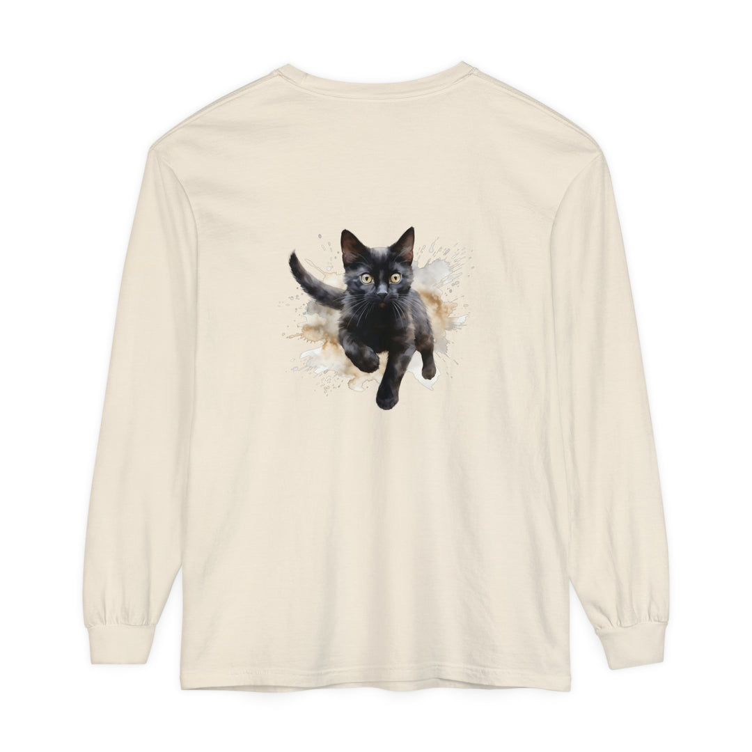 Black Cat Watercolor Splash T-Shirt featuring a playful feline design