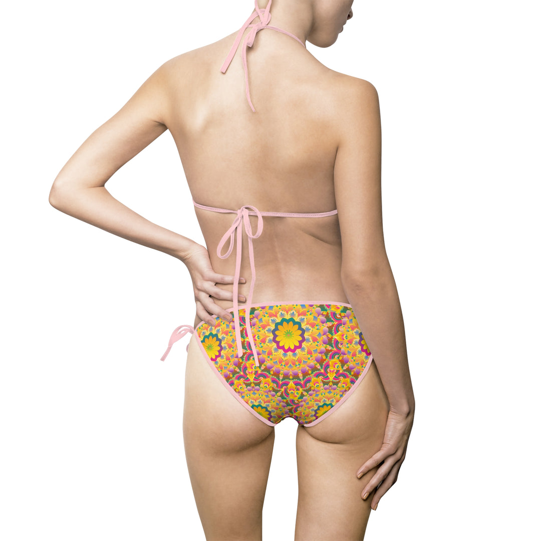Mandala Print Bikini Set in Bright Yellow and Pink Tones