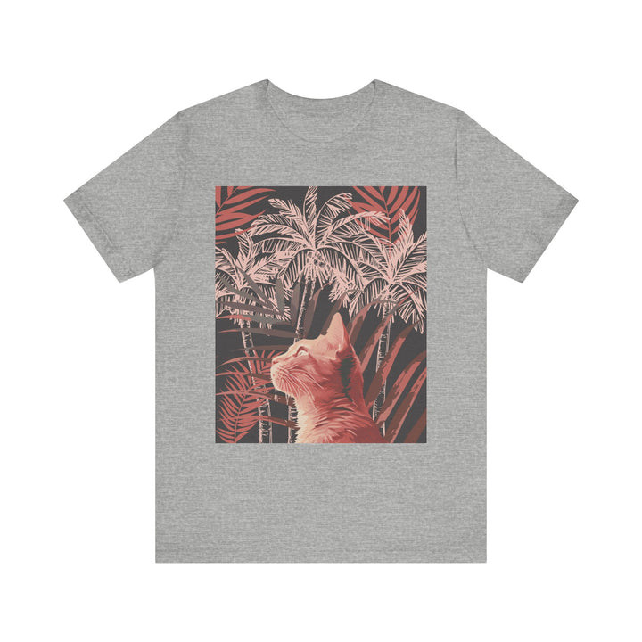 Adorable ginger cat lounging under a palm tree on a stylish tee