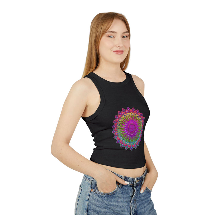 Colorful and intricate mandala design racerback tank top for a vibrant look