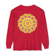Colorful and intricate mandala design on a unisex long sleeve t-shirt