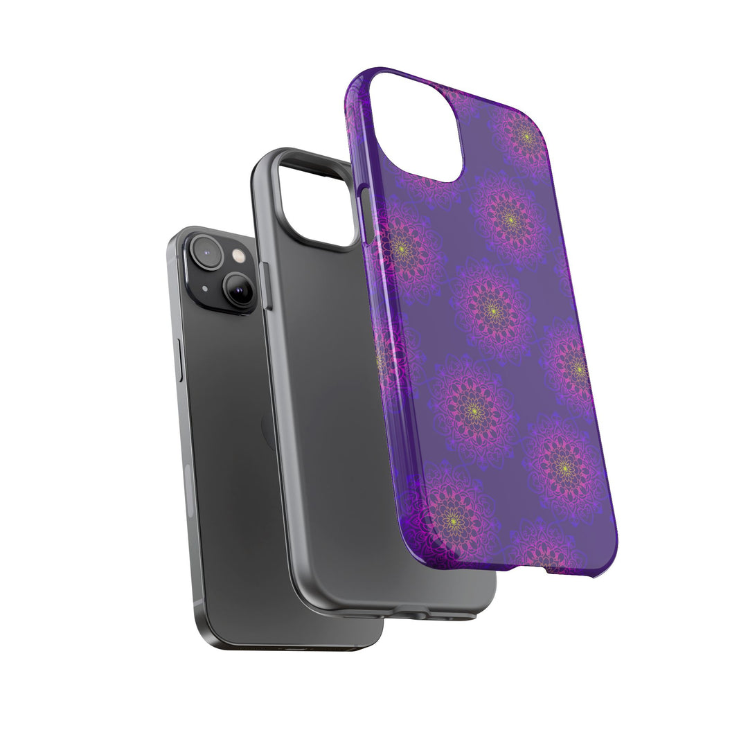 Intricate Purple Floral iPhone Case with Bold Mandala Design
