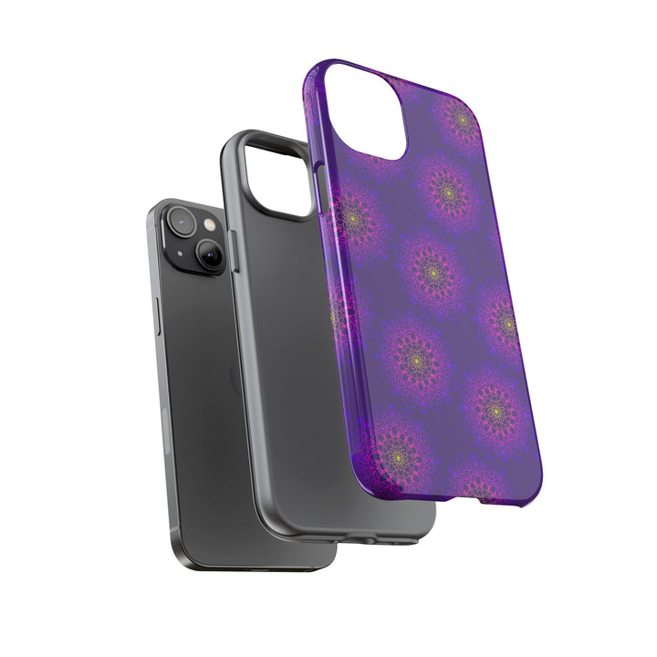 Intricate Purple Floral iPhone Case with Bold Mandala Design