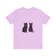 A stylish and vibrant black cat mystery t-shirt with elegant design