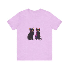 A stylish and vibrant black cat mystery t-shirt with elegant design