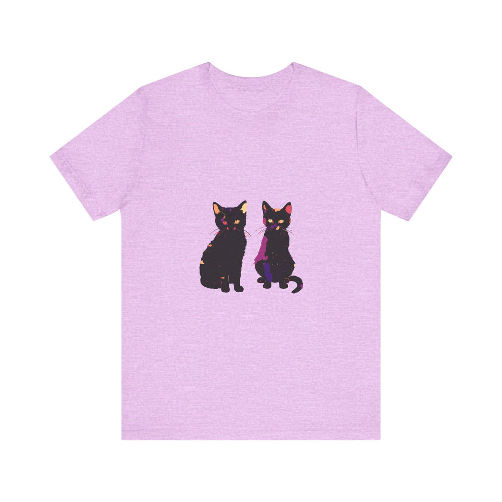 A stylish and vibrant black cat mystery t-shirt with elegant design