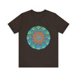 A vibrant and intricate Rainbow Mandala Tee, featuring a beautiful and colorful design
