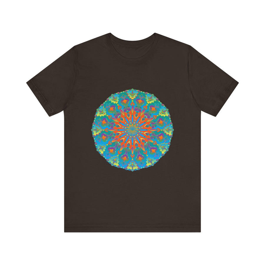 A vibrant and intricate Rainbow Mandala Tee, featuring a beautiful and colorful design