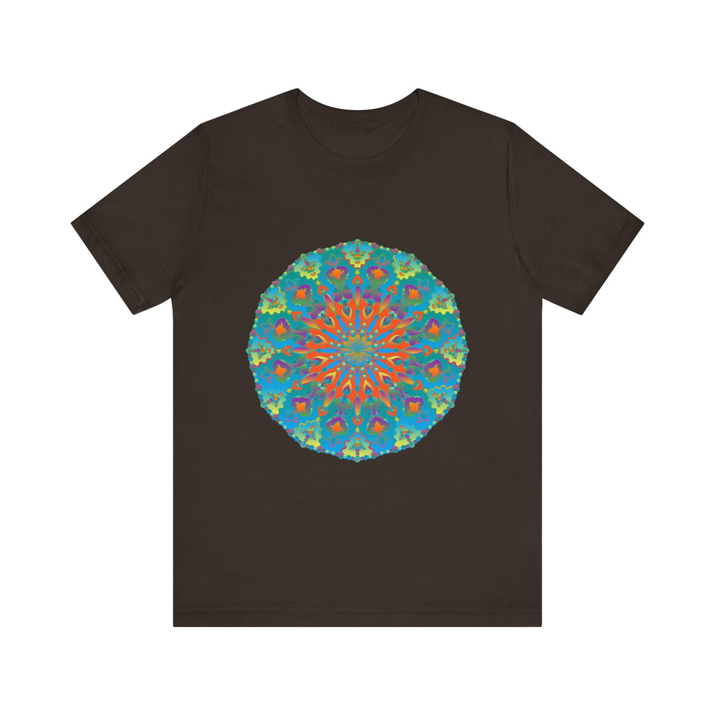 A vibrant and intricate Rainbow Mandala Tee, featuring a beautiful and colorful design