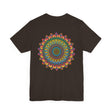 A vibrant mandala tee featuring intricate designs symbolizing spiritual peace and harmony