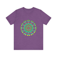 Vibrant and colorful tie-dye t-shirt featuring a psychedelic mandala design