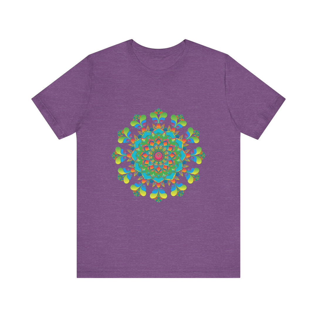 Vibrant and colorful tie-dye t-shirt featuring a psychedelic mandala design