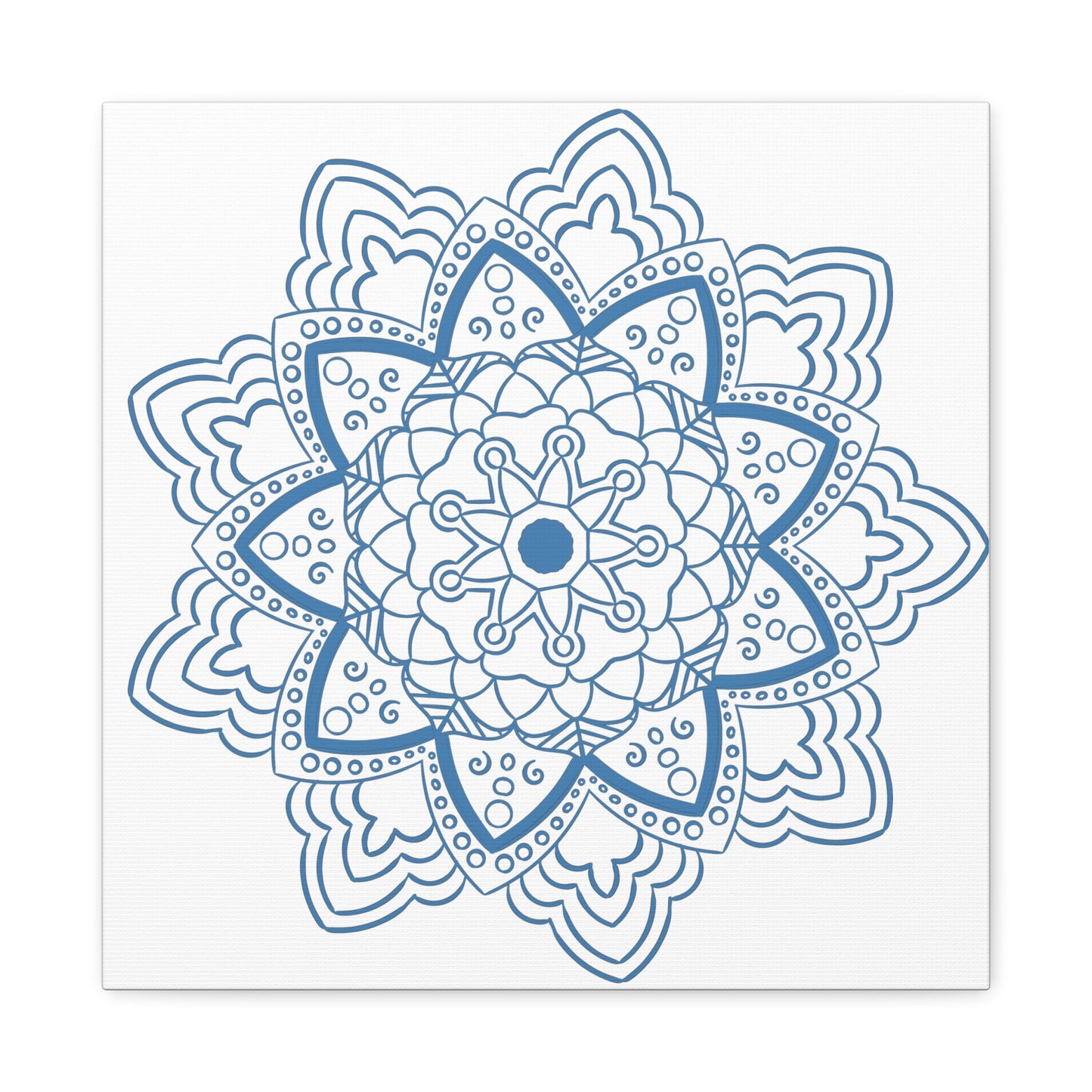 Handmade Mandala Art featuring a Steel Blue Mandala Design on Matte Canvas, Stretched to 125 inches for elegant wall decor