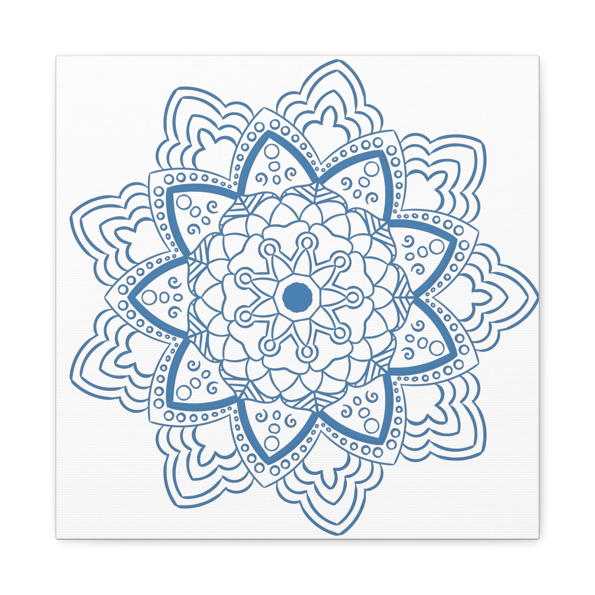 Handmade Mandala Art featuring a Steel Blue Mandala Design on Matte Canvas, Stretched to 125 inches for elegant wall decor