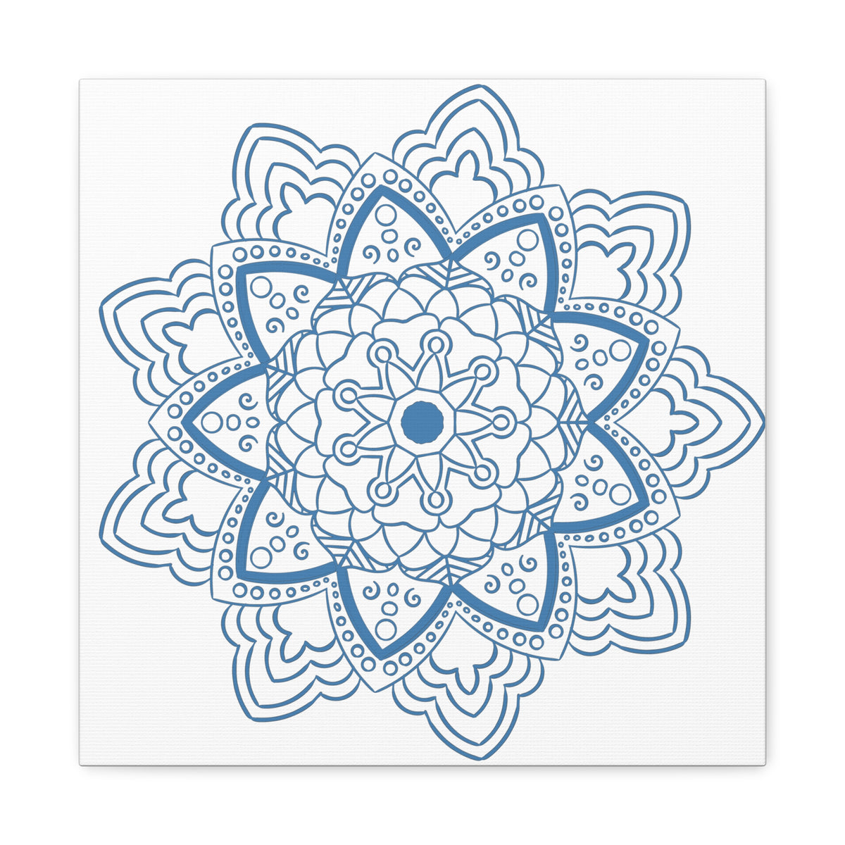 Handmade Mandala Art featuring a Steel Blue Mandala Design on Matte Canvas, Stretched to 125 inches for elegant wall decor