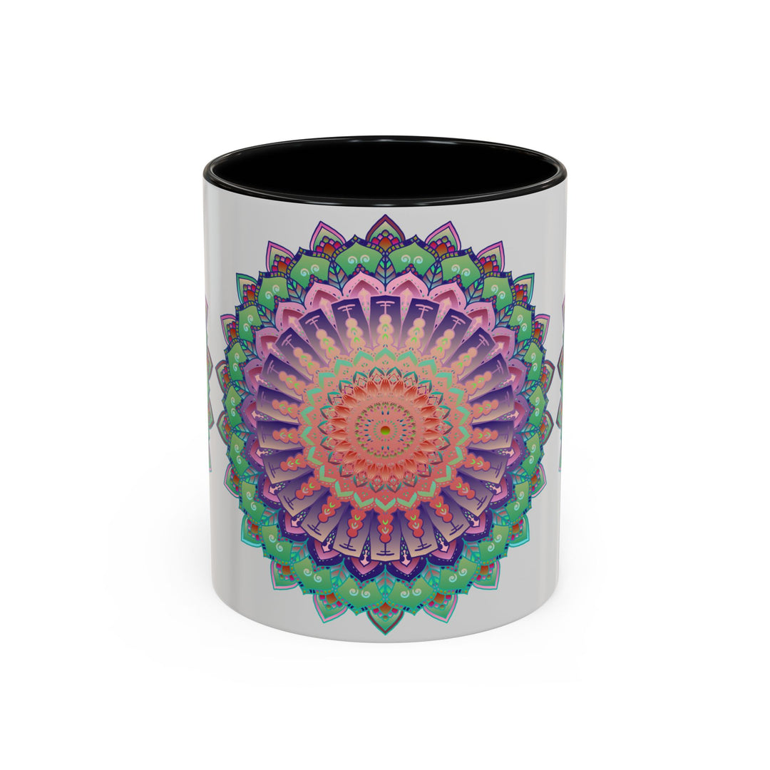 Vibrant and detailed mandala art mug with colorful floral design