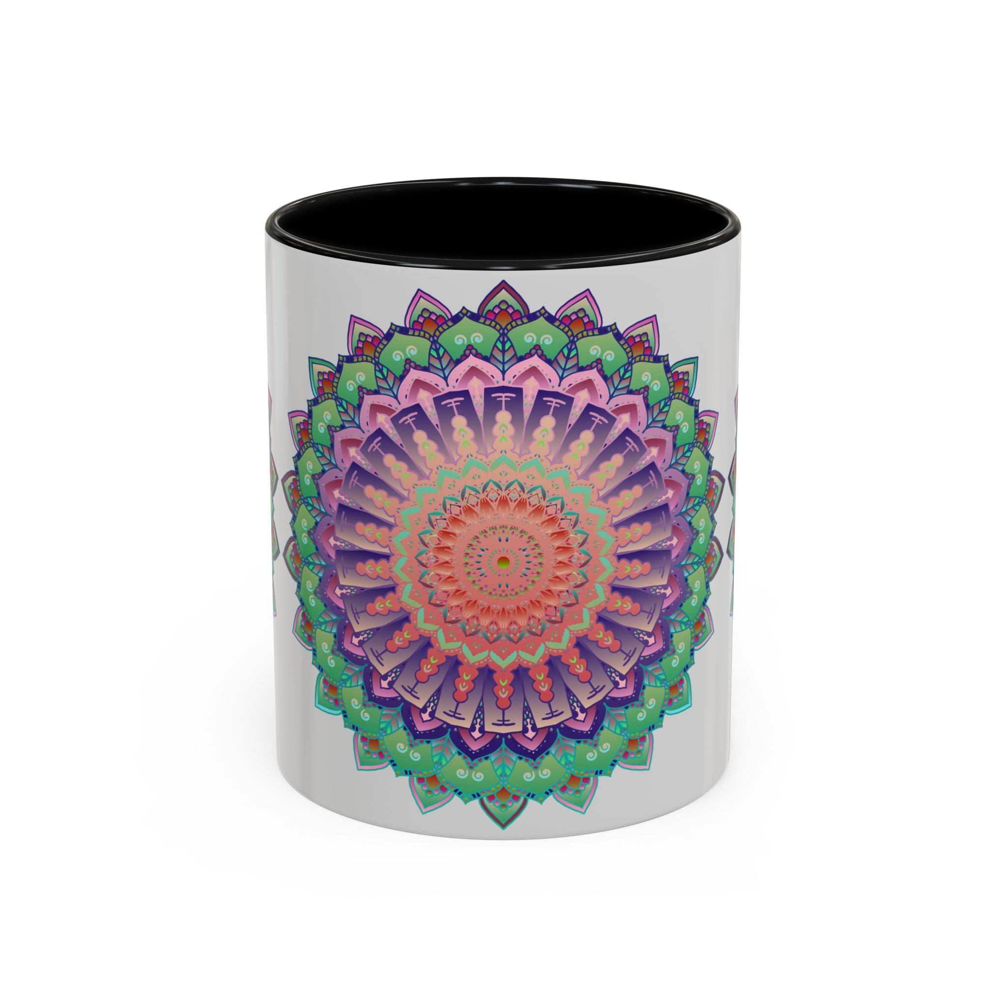 Vibrant and detailed mandala art mug with colorful floral design