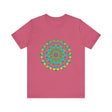 Vibrant and colorful tie dye t-shirt featuring a psychedelic mandala design