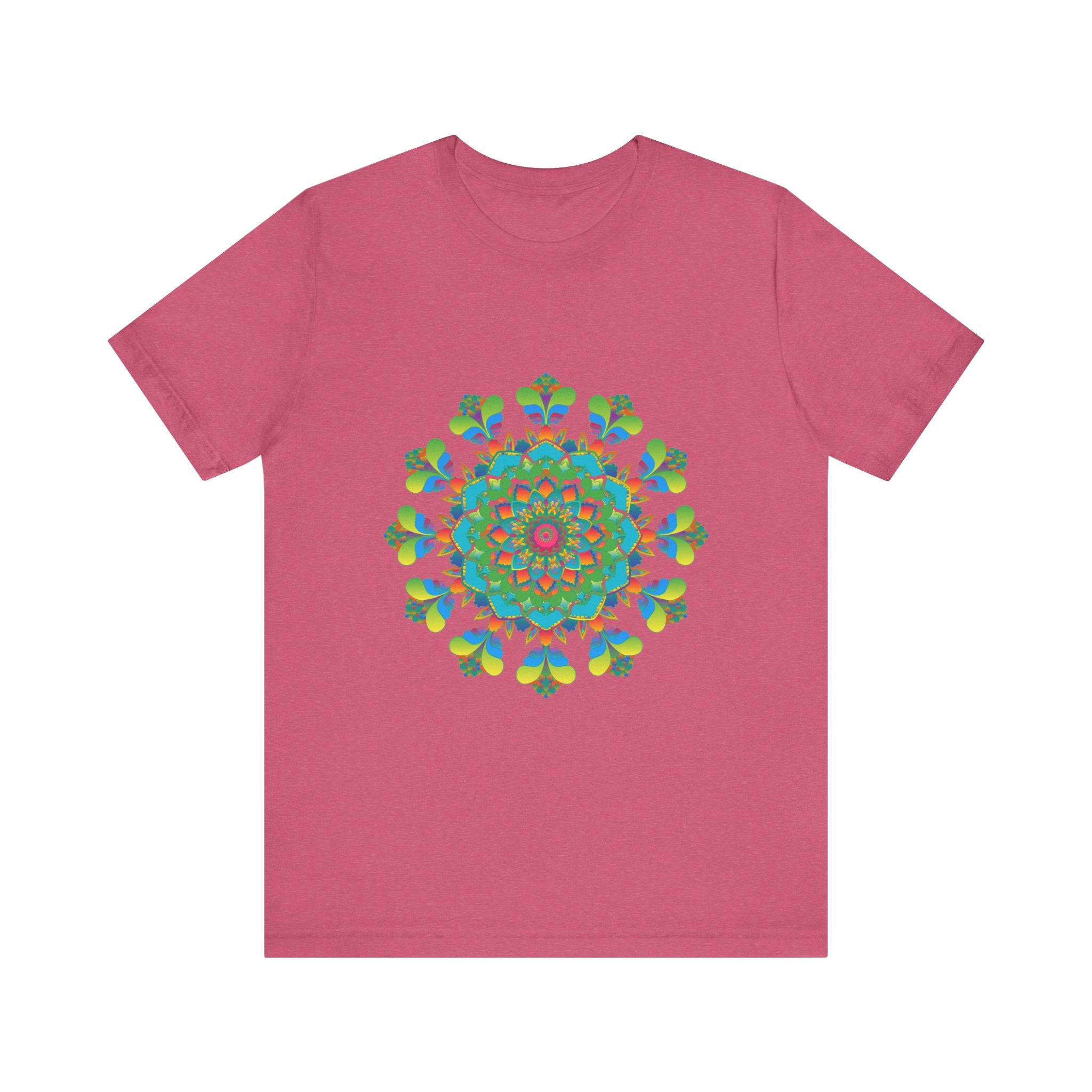 Vibrant and colorful tie dye t-shirt featuring a psychedelic mandala design