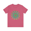 Vibrant and colorful tie dye t-shirt featuring a psychedelic mandala design