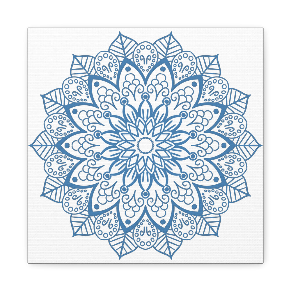 Handmade Mandala Art in Steel Blue with intricate mandala design, printed on matte canvas and stretched over a 125 inch frame, perfect for wall decor