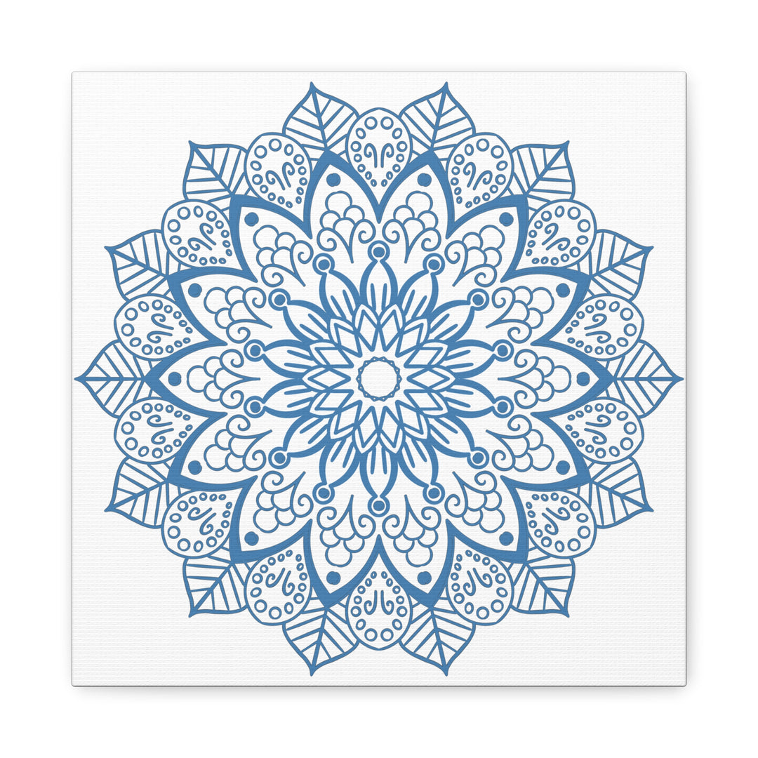 Handmade Mandala Art in Steel Blue with intricate mandala design, printed on matte canvas and stretched over a 125 inch frame, perfect for wall decor