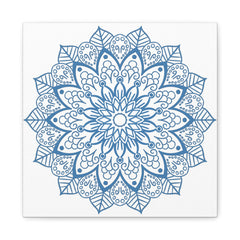 Handmade Mandala Art in Steel Blue with intricate mandala design, printed on matte canvas and stretched over a 125 inch frame, perfect for wall decor