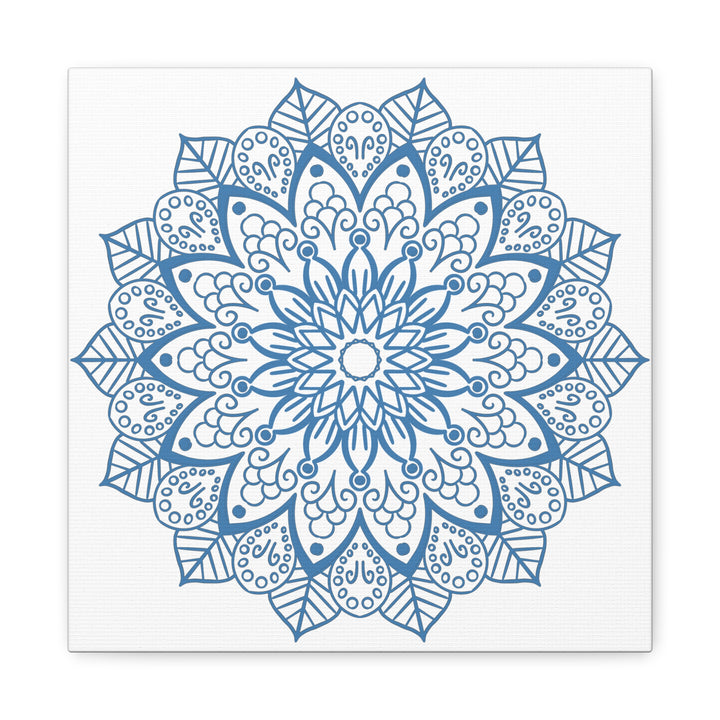 Handmade Mandala Art in Steel Blue with intricate mandala design, printed on matte canvas and stretched over a 125 inch frame, perfect for wall decor