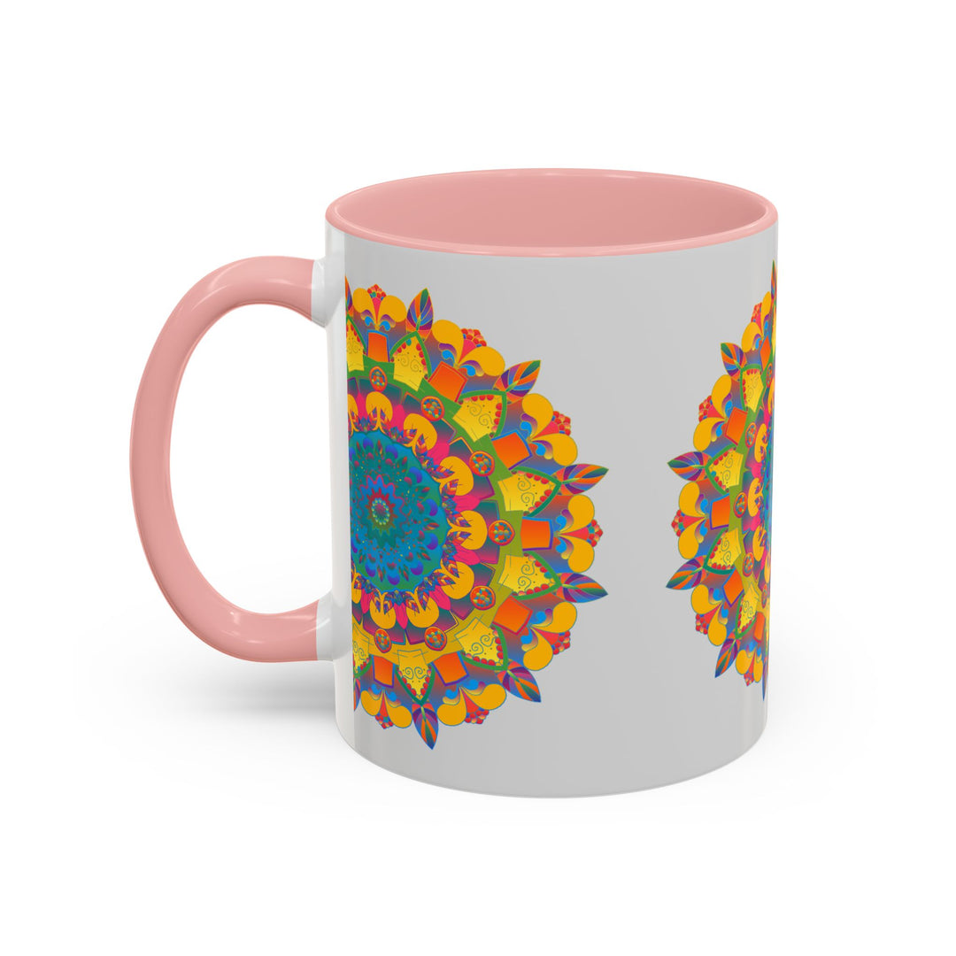 Colorful floral mandala art mug with intricate design and vibrant colors