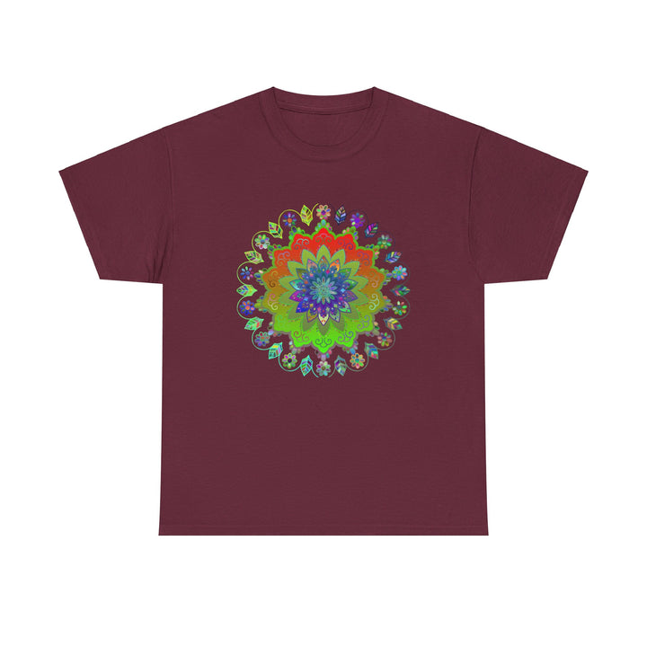 Close-up of the intricate mandala art design on a 100% cotton unisex tee