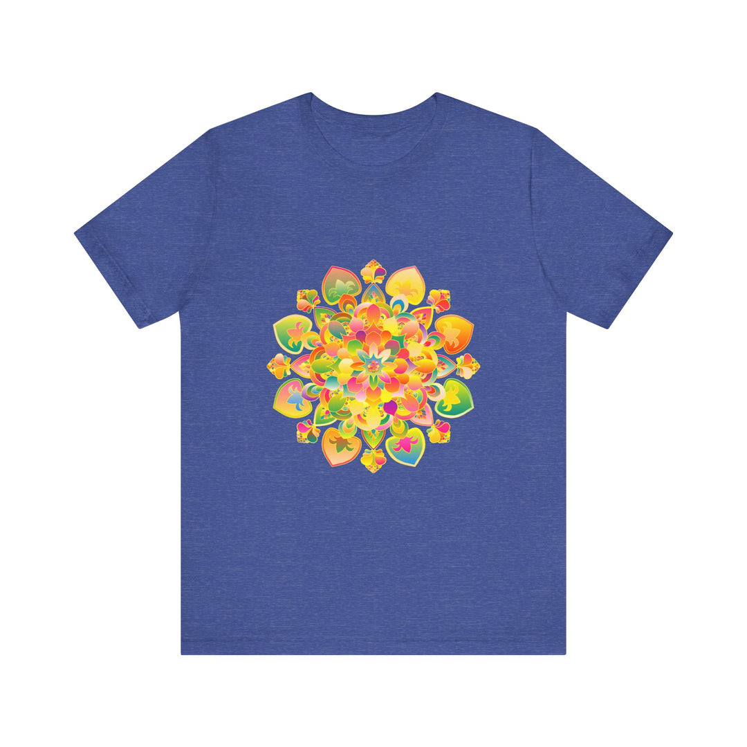 Colorful psychedelic mandala tee with vibrant patterns and trippy design