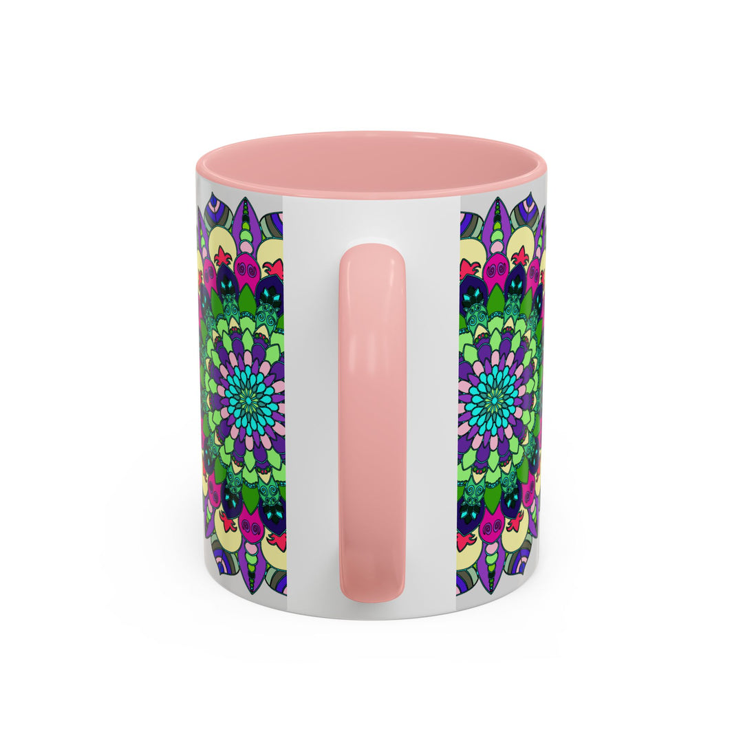 Colorful and spiritual mandala art mug featuring intricate designs in vibrant hues