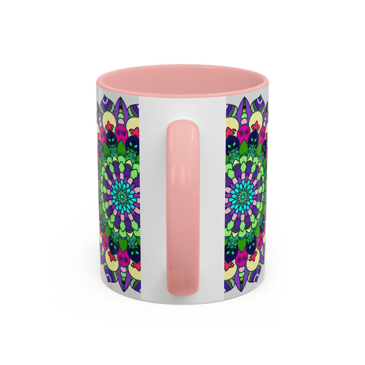 Colorful and spiritual mandala art mug featuring intricate designs in vibrant hues