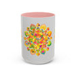 Vibrant and intricate mandala art mug featuring a colorful floral design