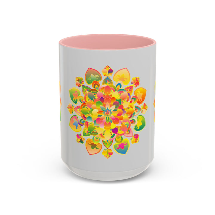 Vibrant and intricate mandala art mug featuring a colorful floral design