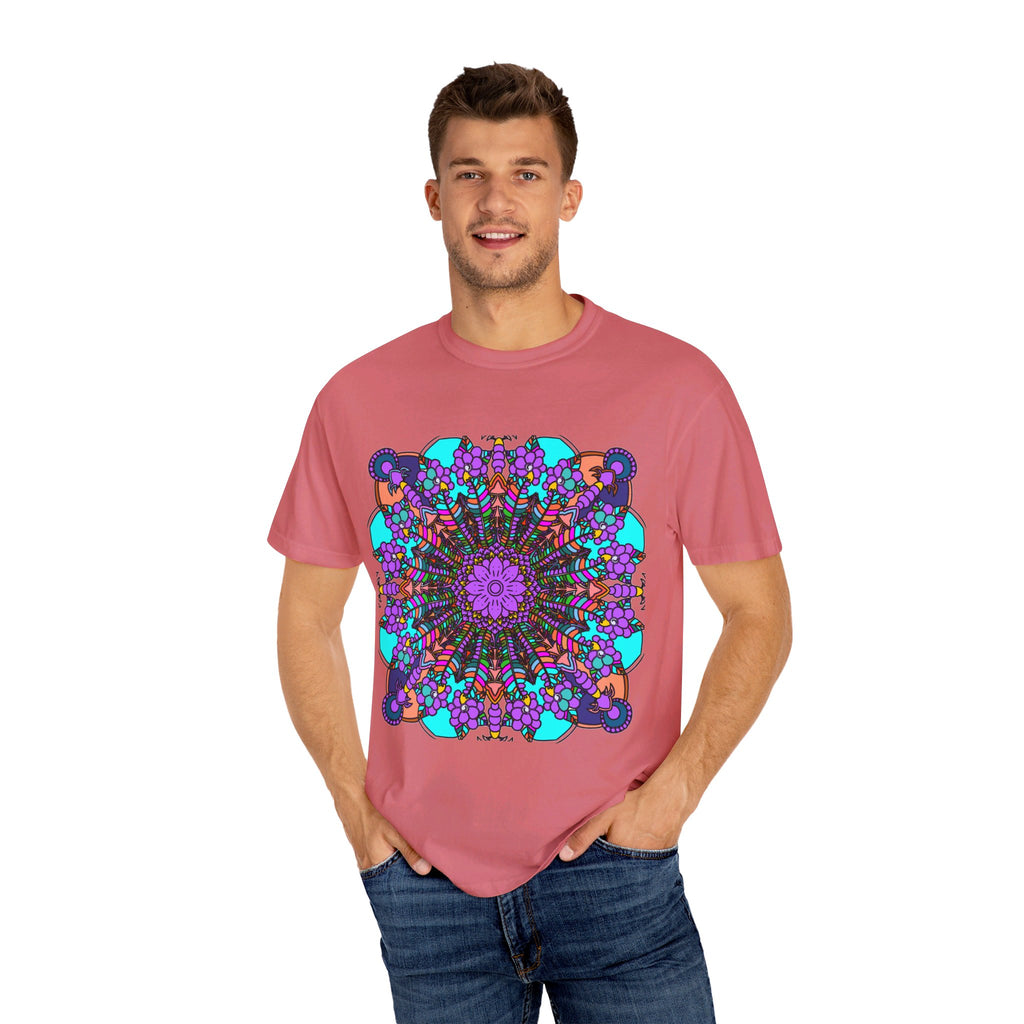 Unisex Mandala T-Shirt featuring Hand-Drawn Mandala Art on 100% Ring-Spun Cotton, Garment-Dyed for Extra Comfort