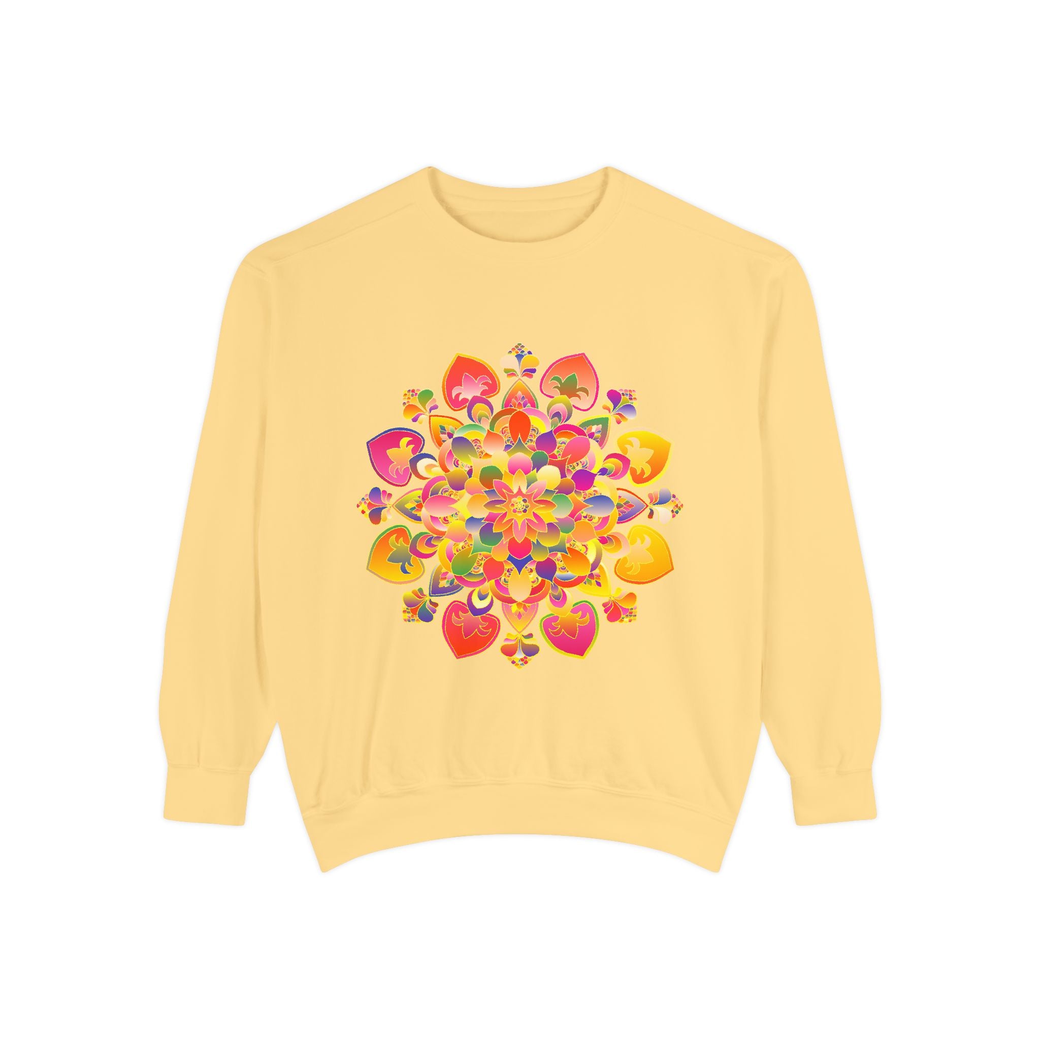 Vibrant Mandala Sweatshirt featuring a colorful and detailed design, perfect for adding a pop of color to your wardrobe